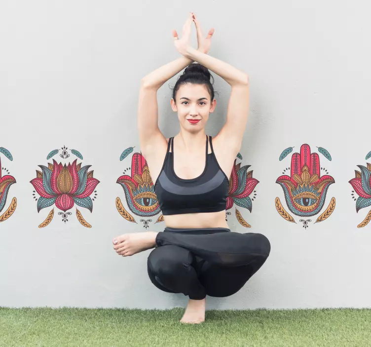 Hamsa mano yoga vägg kantklistermärke - Tenstickers