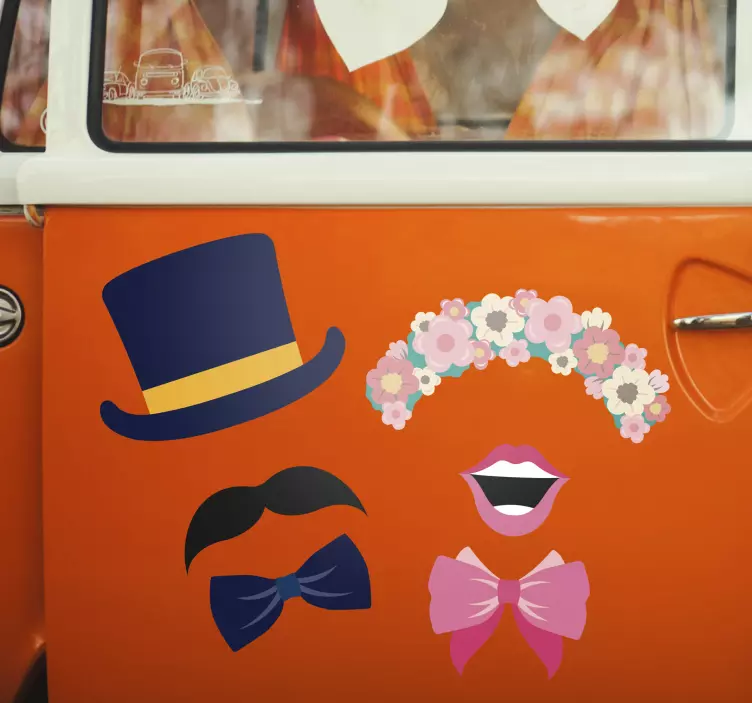 Hatt och tiara för klistermärke för bröllopsbil - Tenstickers