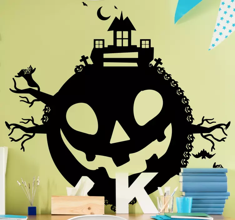 Hemsökt pumpahus Halloween klistermärke - Tenstickers