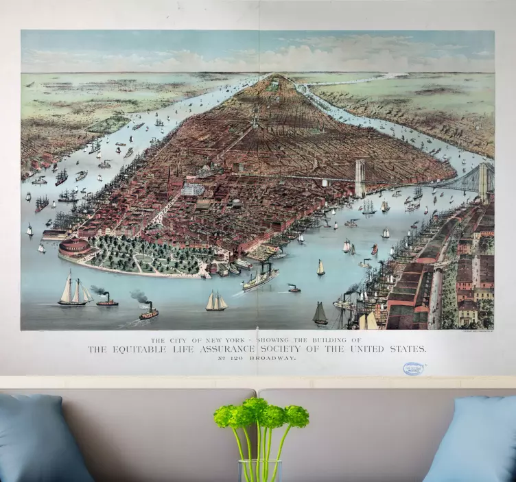 Historisk karta över new york stadsdekal - Tenstickers