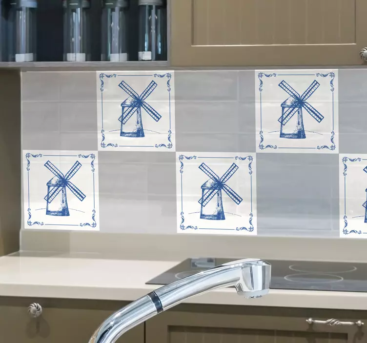 Holländsk kvarn kakel vinyl klistermärke - Tenstickers
