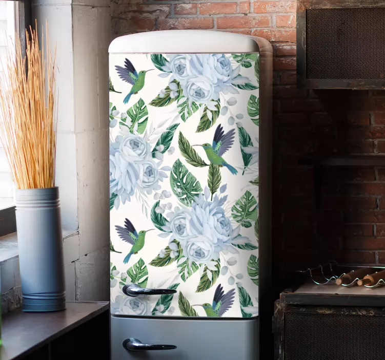 Hummingbird floral arrangement kylskåp klistermärken - Tenstickers
