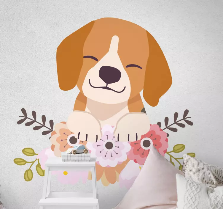 Hund beagle liggande katt klistermärke - Tenstickers