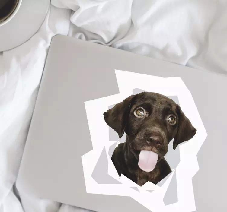 Hund som kommer ut från väggen laptop klistermärke - Tenstickers