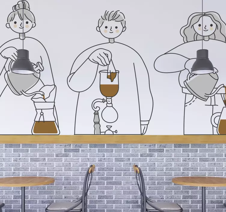 Illustrationer av kaffebryggning kock klistermärke - Tenstickers