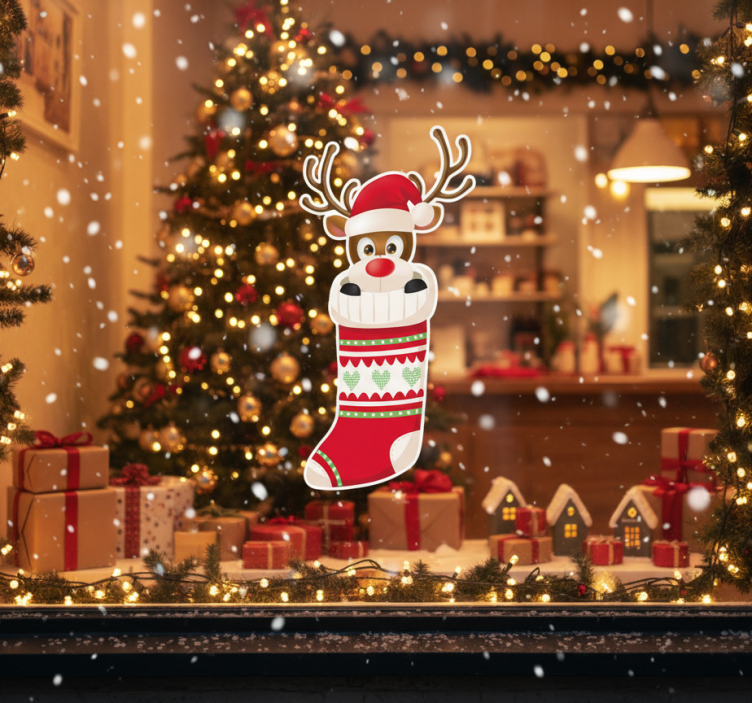 Jul klistermärke renhjortstrumpa - Tenstickers