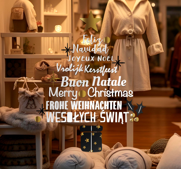 Julgran på olika språk skyltfönster klistermärken - Tenstickers