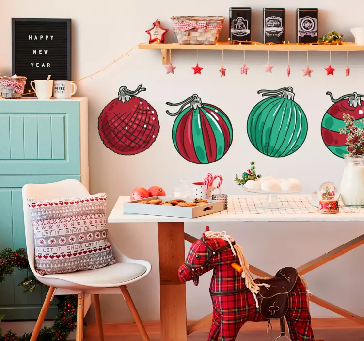 Grön och röd bolluppsättning julklistermärke - Tenstickers