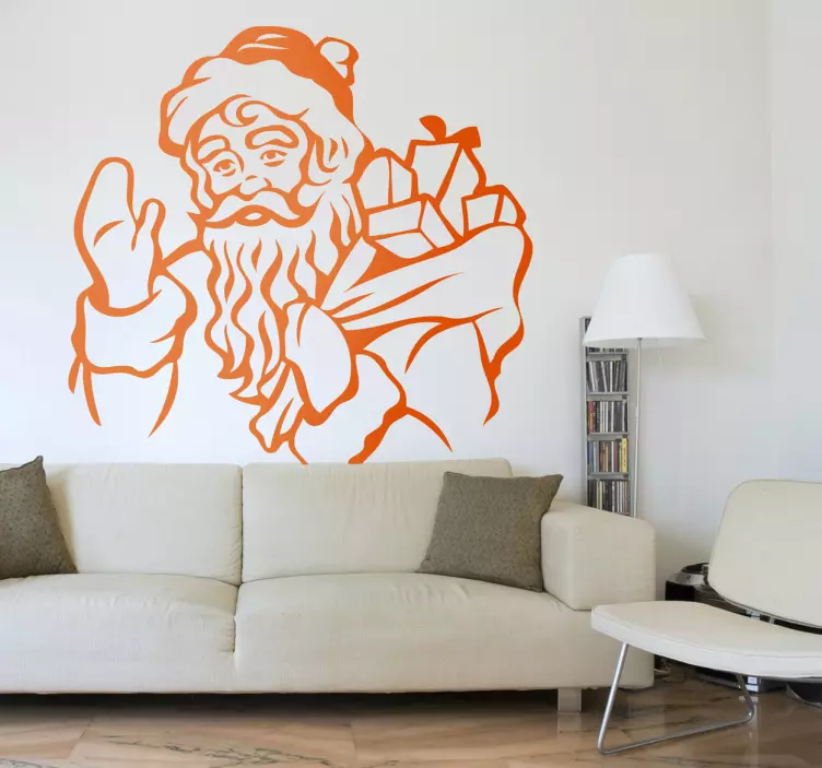 Jultomten med säck med gåva klistermärke - Tenstickers