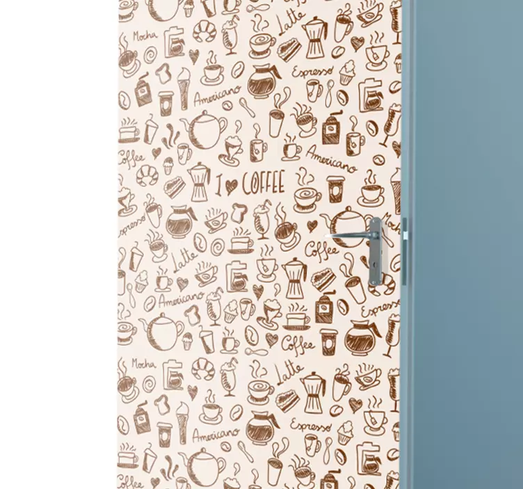 Kaffekoppar ritningar dörr klistermärke - Tenstickers