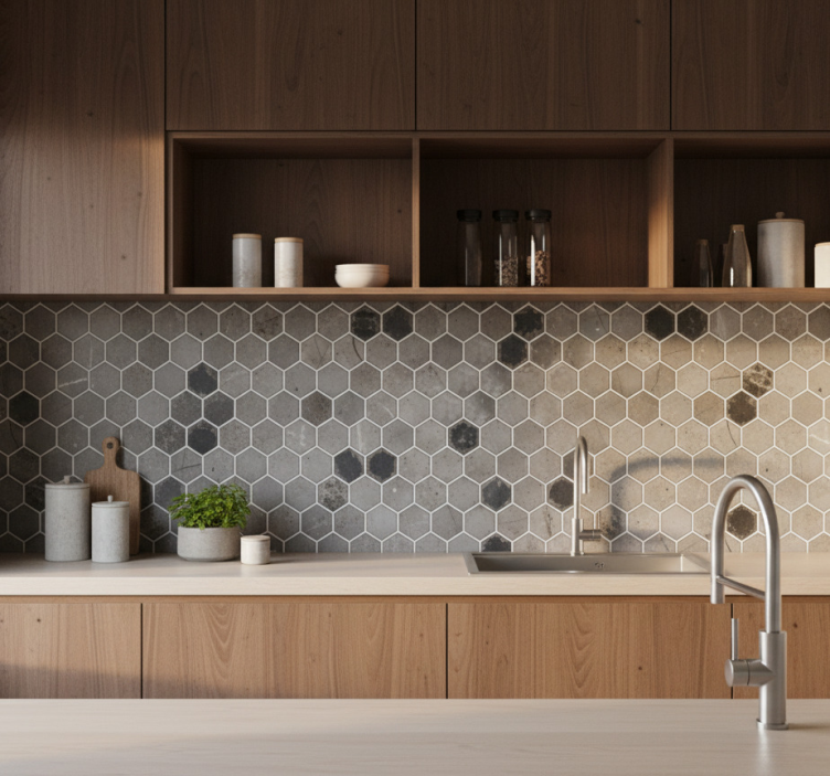 Kakel klistermärke mörk hexagon marmor - Tenstickers