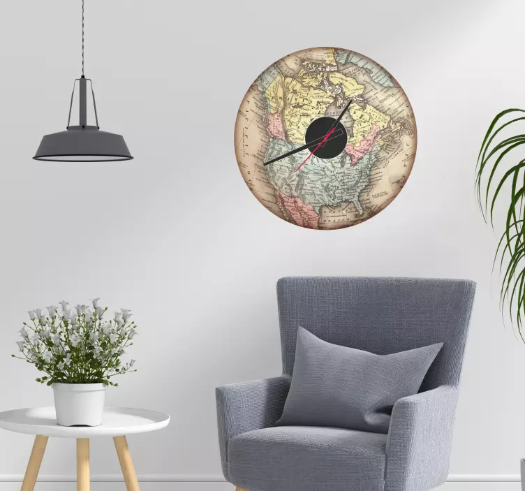 Karta över nordamerika klocka vägg klistermärke - Tenstickers