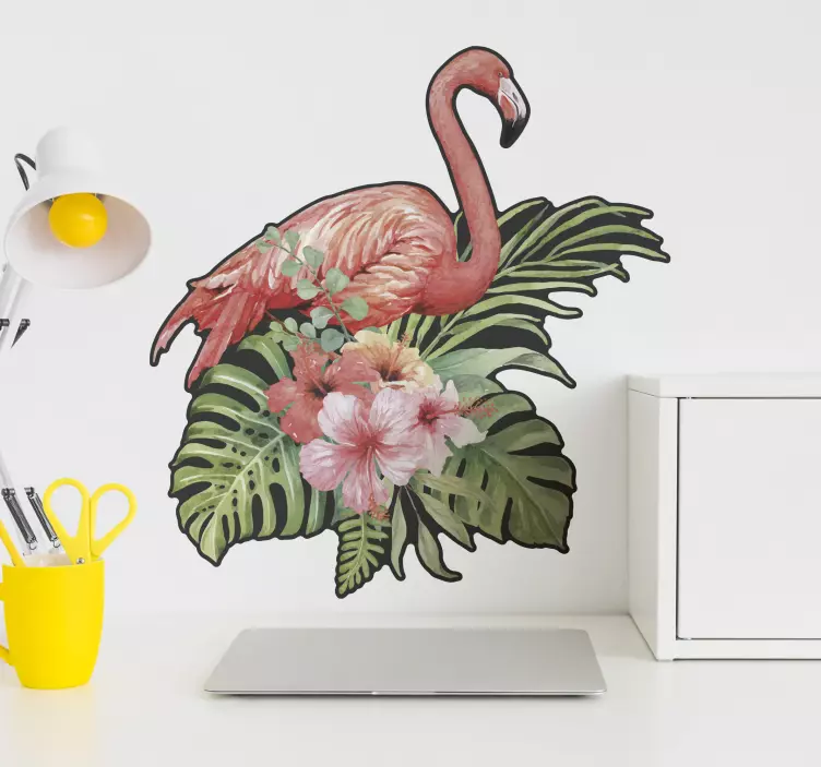 Klistermärke djur flamingo med blommor - Tenstickers