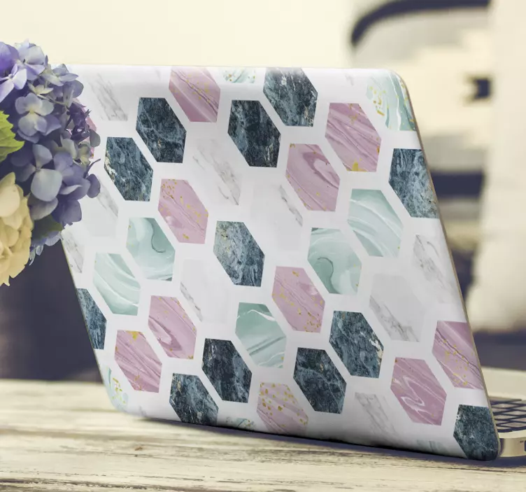 Klistermärke för bärbar hexagon marmor mönster - Tenstickers