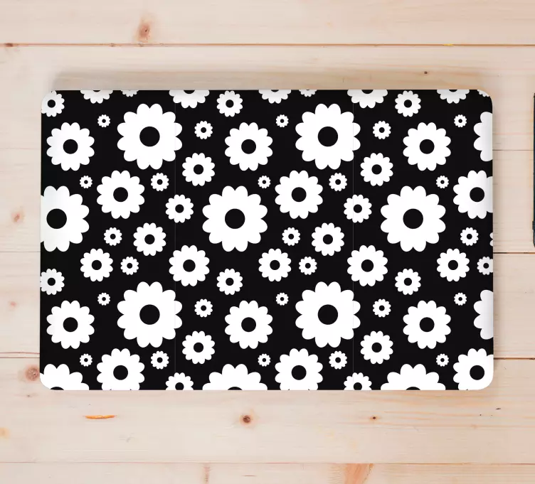 Klistermärke för bärbar svart blommönster - Tenstickers