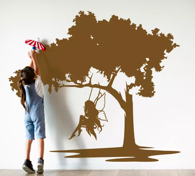 Klistermärke för barn Ängel i gunga - Tenstickers