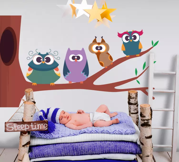 Klistermärke för barn charming owl family - Tenstickers