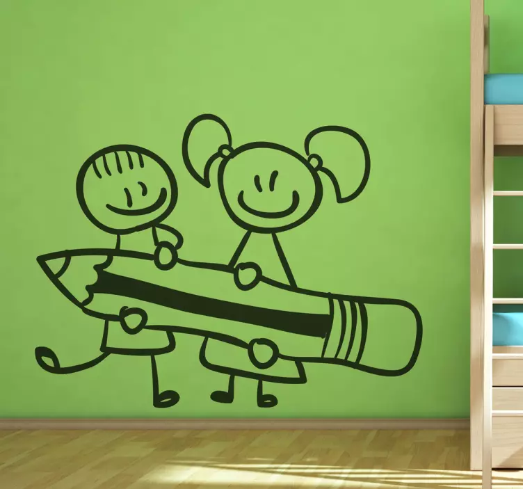 Klistermärke för barn glada barn med penna - Tenstickers