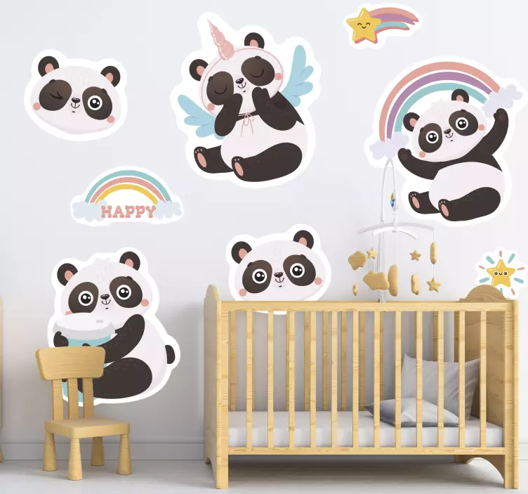 Klistermärke för barn med charmiga pandafigurer - Tenstickers