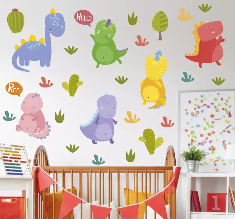 Klistermärke för barn med färgglada animerade dinosaurier - Tenstickers