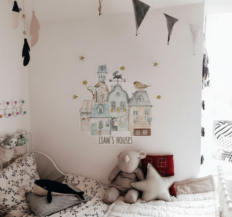 Klistermärke för barn med flamländska hus och namn - Tenstickers