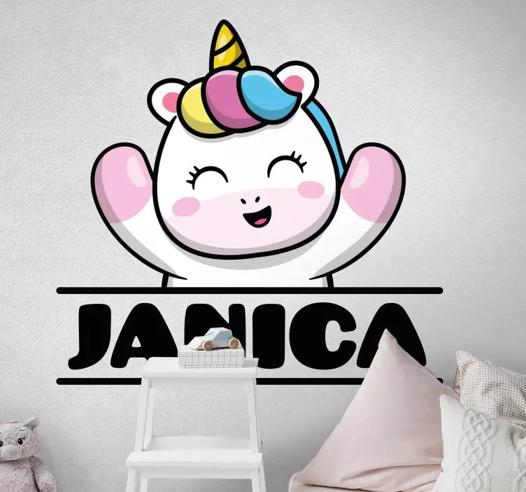 Klistermärke för barn med härlig enhörningsskulptur - Tenstickers