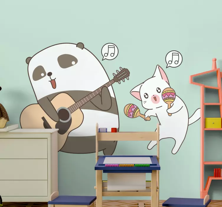 Klistermärke för barn med musikerpandakaraktärer - Tenstickers