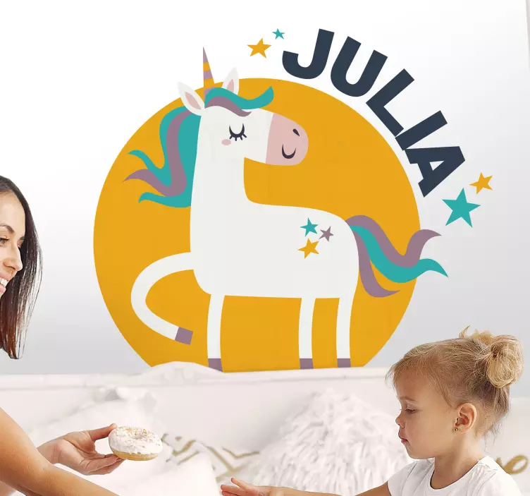Klistermärke för barn med personlig enhörningsnamn - Tenstickers