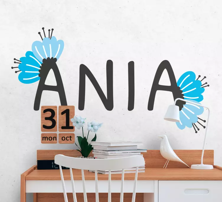 Klistermärke för barn med personligt blommigt namn - Tenstickers