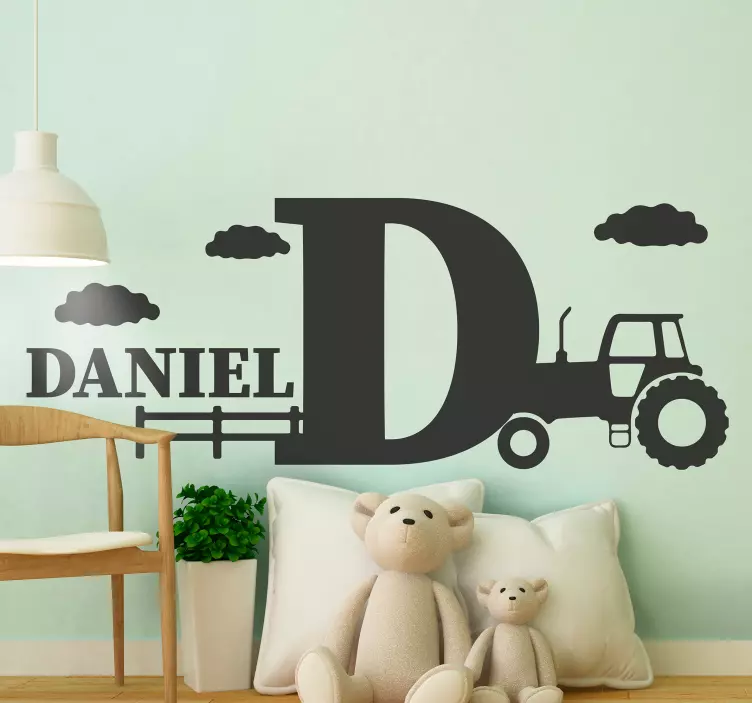 Klistermärke för barn med personligt traktorbokstav - Tenstickers