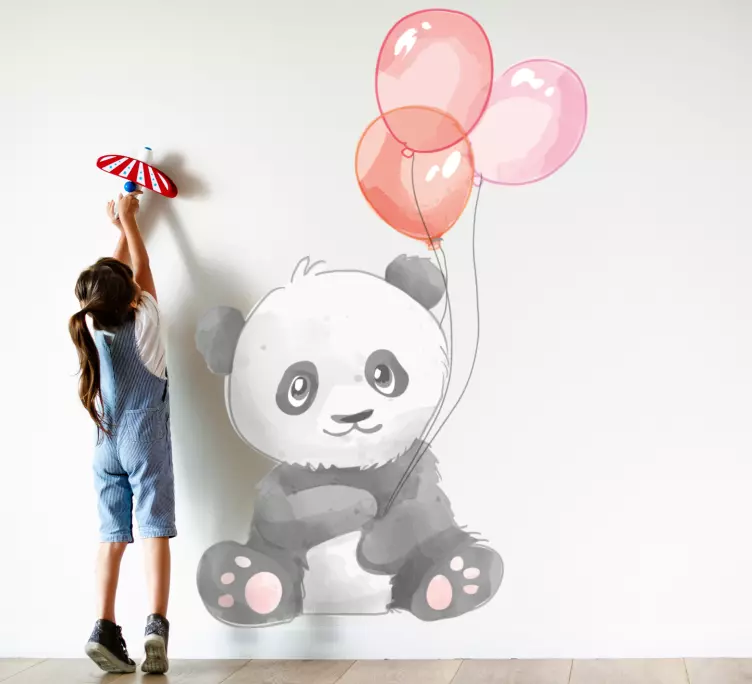Klistermärke för barn panda med ballonger - Tenstickers