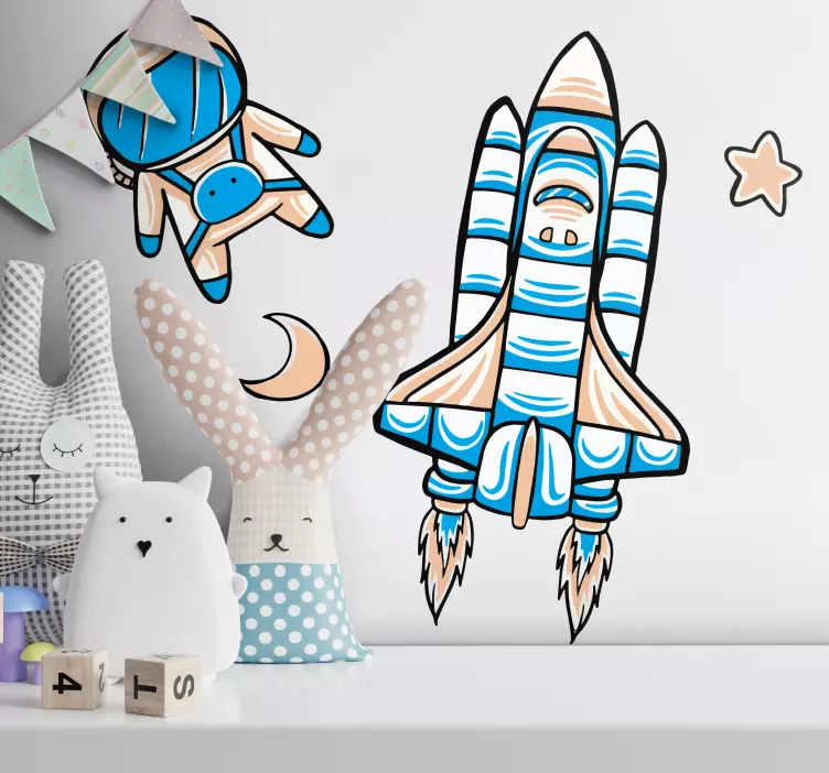 Klistermärke för barn raket och astronaut - Tenstickers