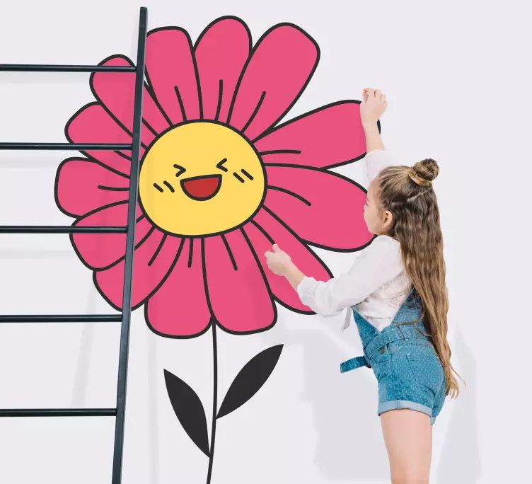 Klistermärke för dörr med leende blomma illustration - Tenstickers