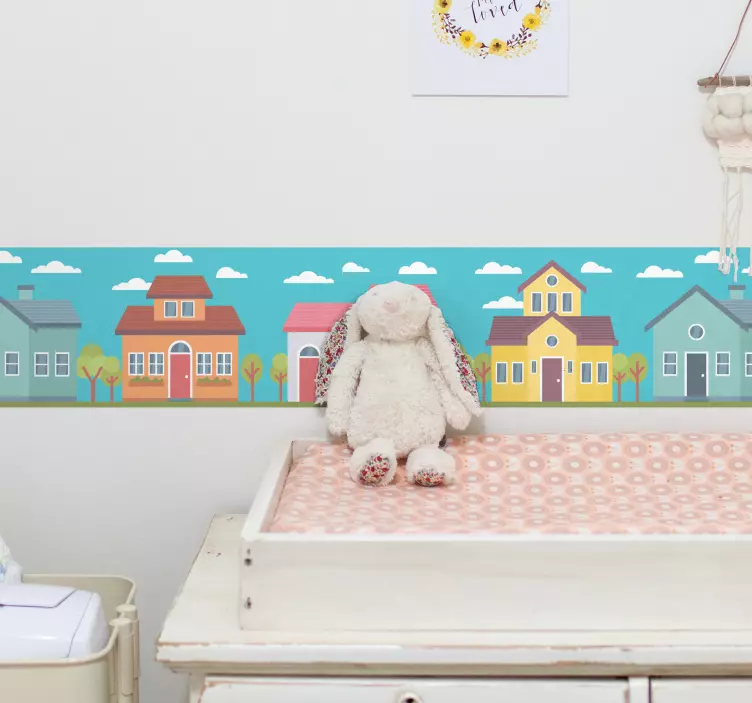 Klistermärke för väggkant i pastellhus - Tenstickers