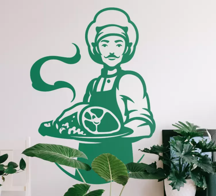 Kocken håller tallrik kock klistermärke - Tenstickers