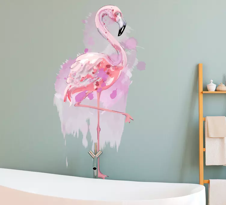 Konstnärlig ljus akvarell flamingo klistermärke - Tenstickers