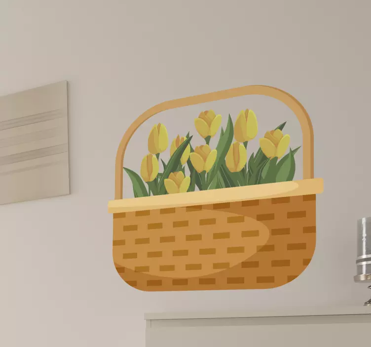 Korg med tulpan blommor vägg klistermärke - Tenstickers