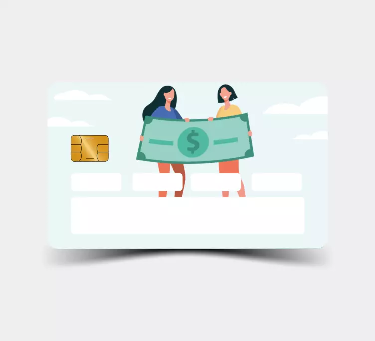 Kreditkort klistermärke två kvinnor med kontanter - Tenstickers