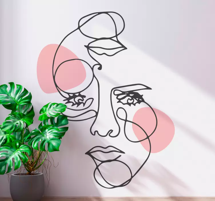 Kvinna ansikte minimala linjer vägg klistermärke - Tenstickers