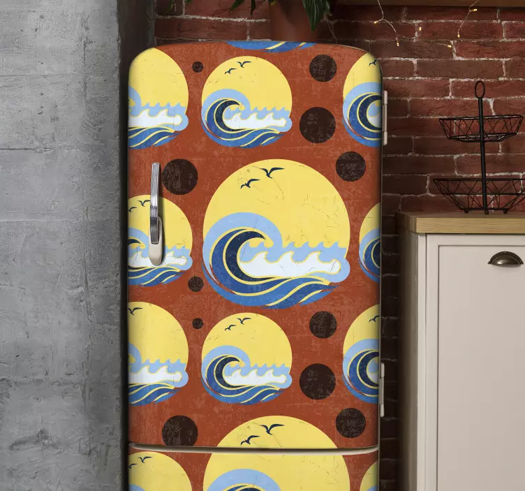 Kylskåp klistermärken solnedgångsvågor mönster - Tenstickers
