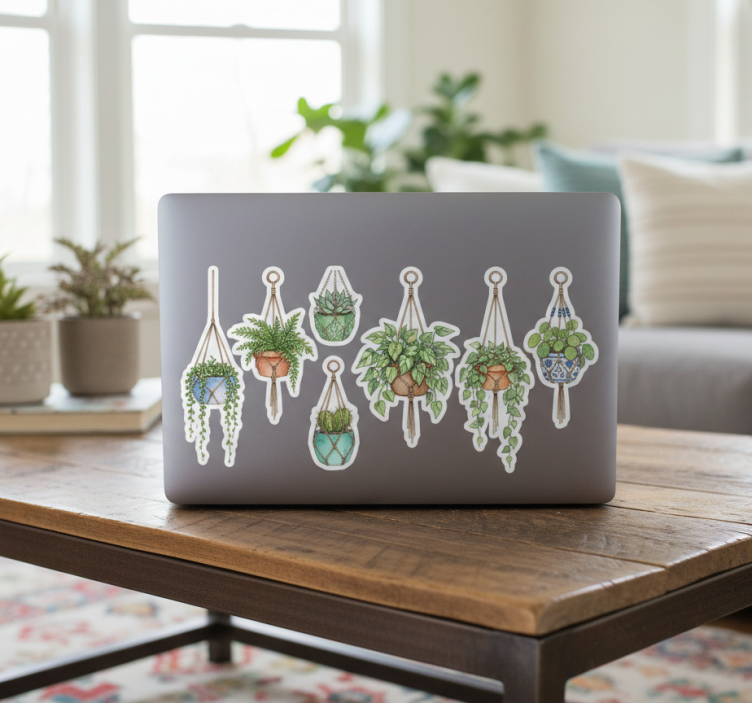 Laptop klistermärke botaniska hängande korgar - Tenstickers