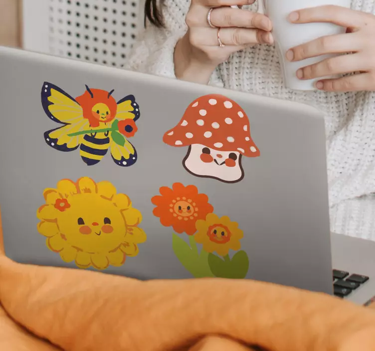 Laptop klistermärke glada blommor element - Tenstickers
