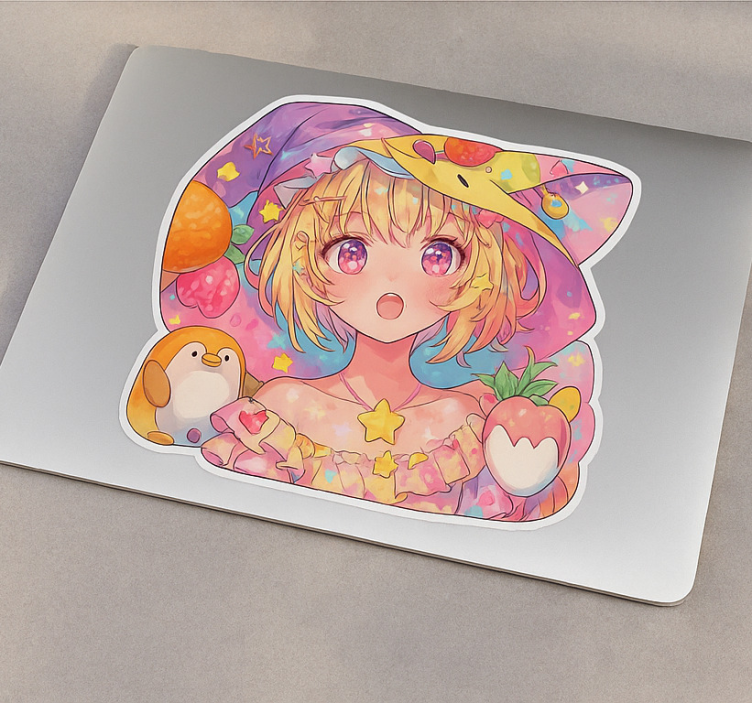 Laptop klistermärke ljusrosa anime med stora ögon - Tenstickers