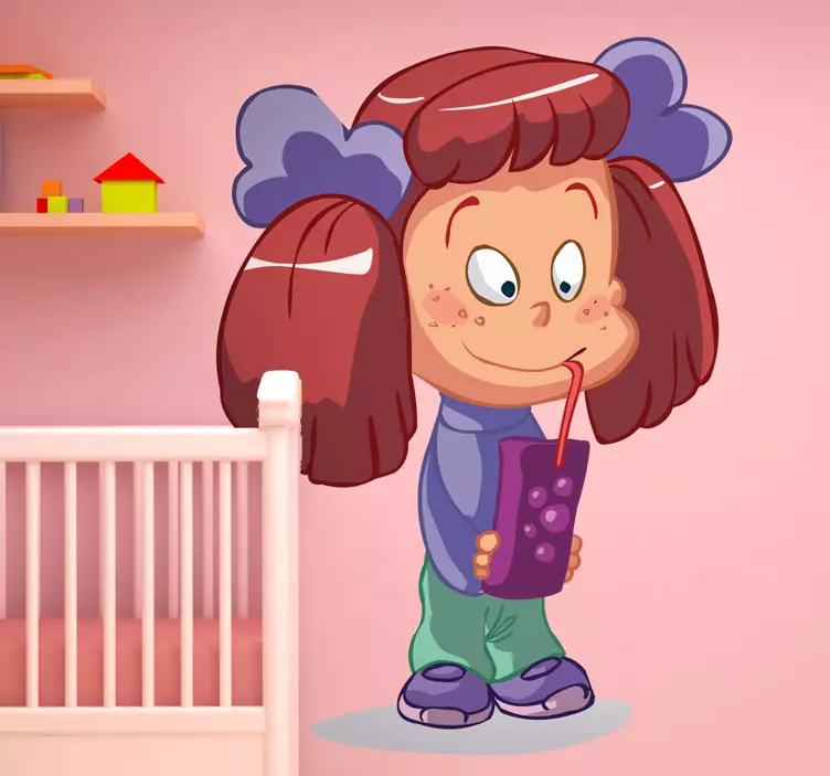 Liten flicka som dricker juice barn klistermärke - Tenstickers