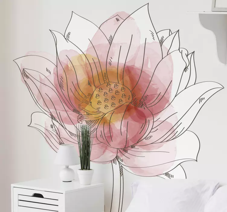 Lotus lilly akvarell blomma vägg klistermärke - Tenstickers