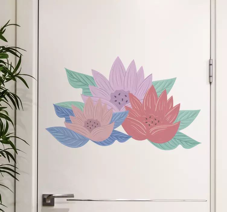 Lotusblomma arrangemang klistermärke för dörr - Tenstickers