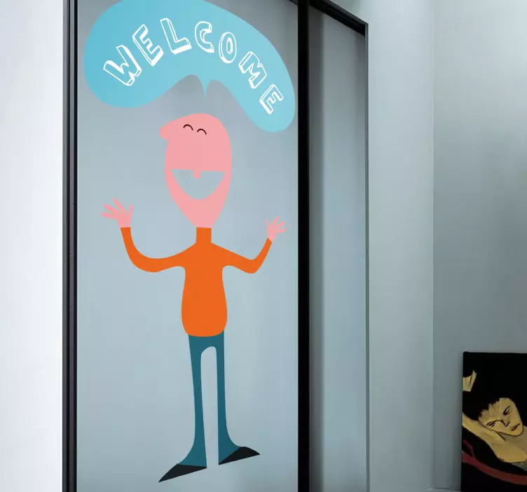 Man med välkomstskylt klistermärke - Tenstickers