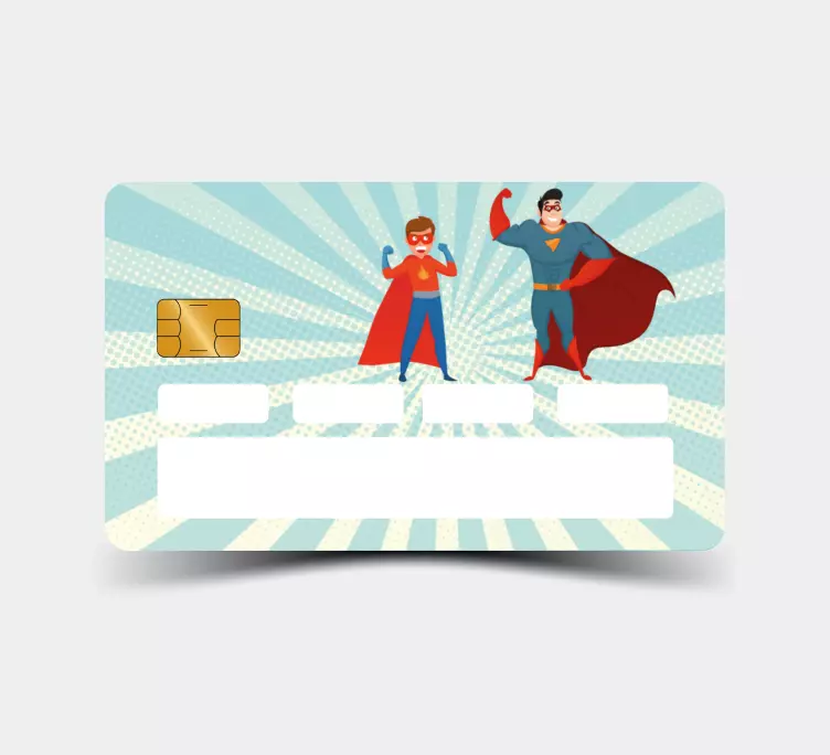 Man och pojke superhjältar kreditkort klistermärke - Tenstickers