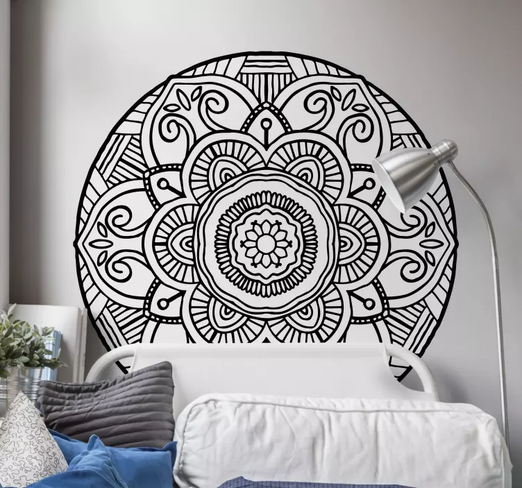 Mandala svart och vitt bohemiskt blommigt klistermärke - Tenstickers