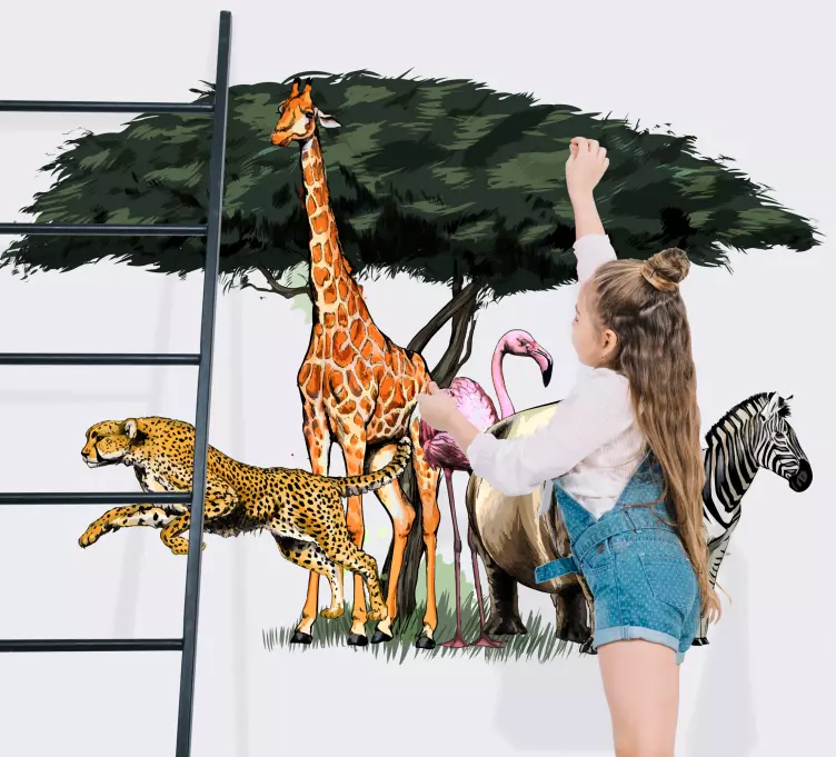 Flerfärgad djungel djur vilda djur dekal - Tenstickers